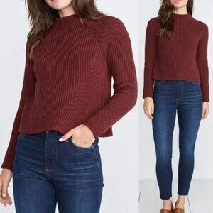 Marine Layer Cleo Mock Neck Knit Sweater in Rosewood 100% Cotton Pullover
